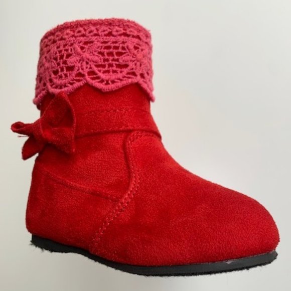 Baby Toddler Girl Faux Suede Round Toe Crochet Bow Ankle Riding Boot - Picture 3 of 12
